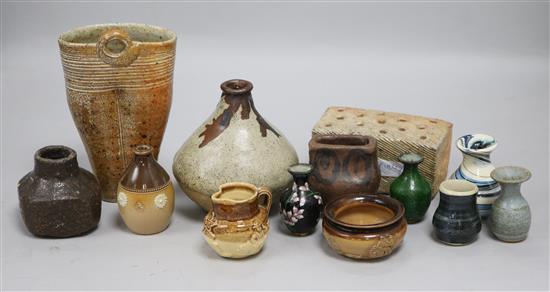 A group of studio pottery items, including two vessels by Sarah Walton